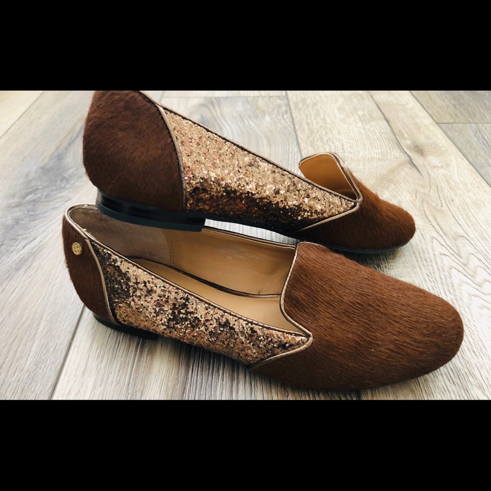 IMAN Brown & Gold Sequin Flats/Loafers Sz 7
